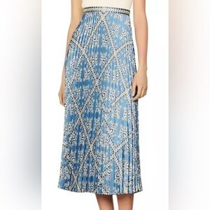 SANDRO blue pleaded silk midi skirt. Leianna pleaded skirt